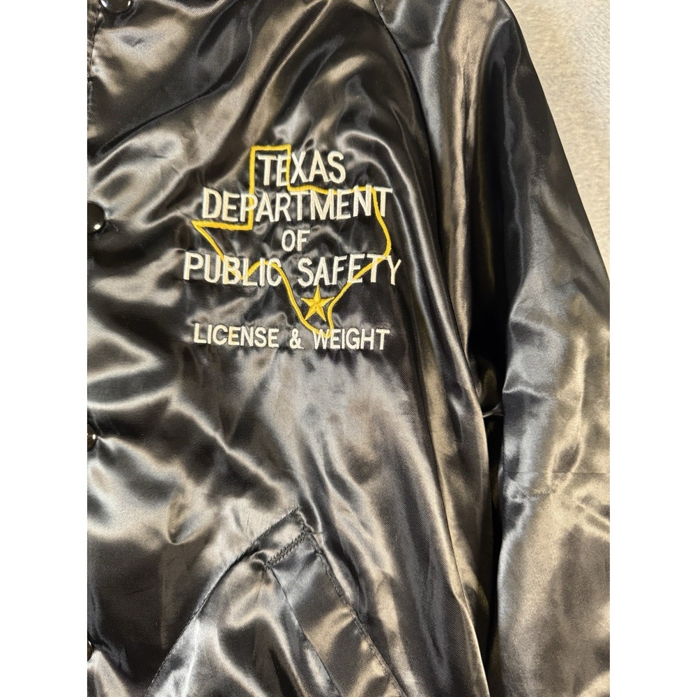 Vintage Texas Dept Public Safety Jacket Large L Pla-Jac Bomber Black Satin USA